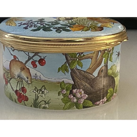 Marshall Enamels Four Seasons Pill Trinket Box Numbered Girl w Basket Happiness - Picture 9 of 16